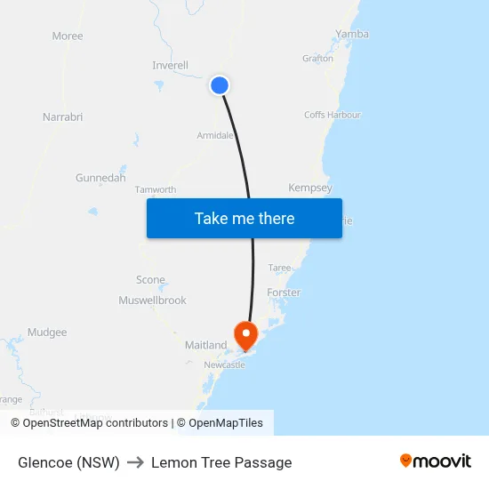 Glencoe (NSW) to Lemon Tree Passage map