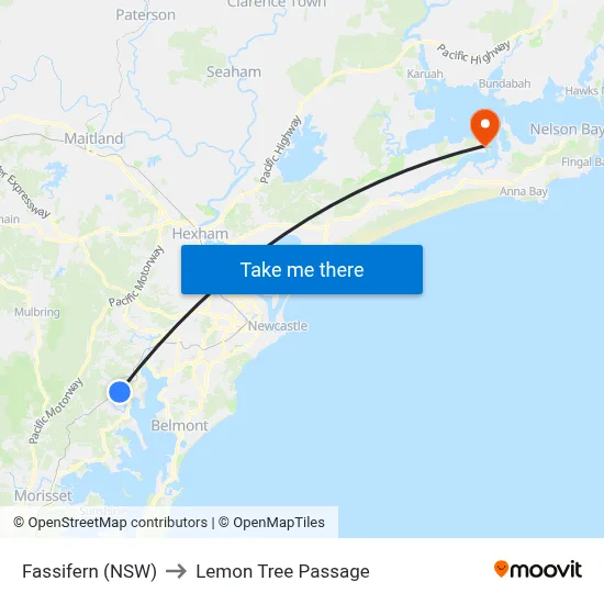 Fassifern (NSW) to Lemon Tree Passage map