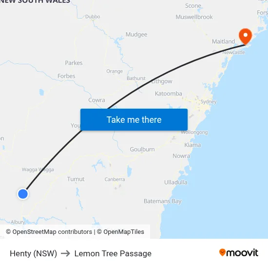 Henty (NSW) to Lemon Tree Passage map