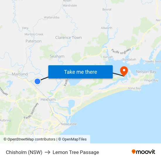 Chisholm (NSW) to Lemon Tree Passage map