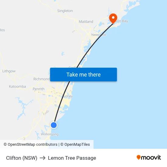 Clifton (NSW) to Lemon Tree Passage map