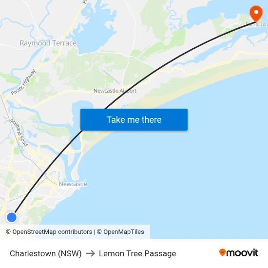 Charlestown (NSW) to Lemon Tree Passage map