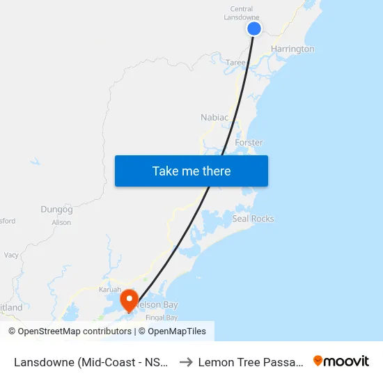 Lansdowne (Mid-Coast - NSW) to Lemon Tree Passage map