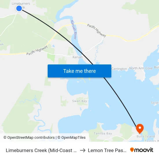 Limeburners Creek (Mid-Coast - NSW) to Lemon Tree Passage map