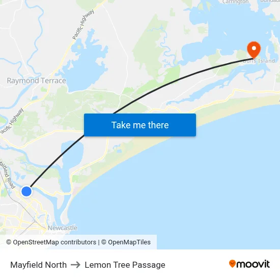 Mayfield North to Lemon Tree Passage map