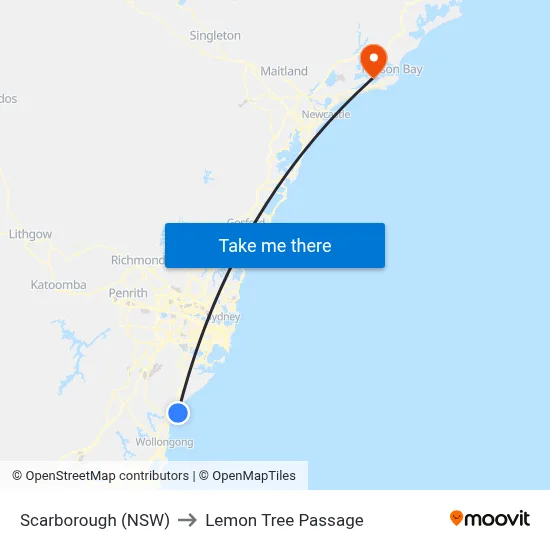 Scarborough (NSW) to Lemon Tree Passage map
