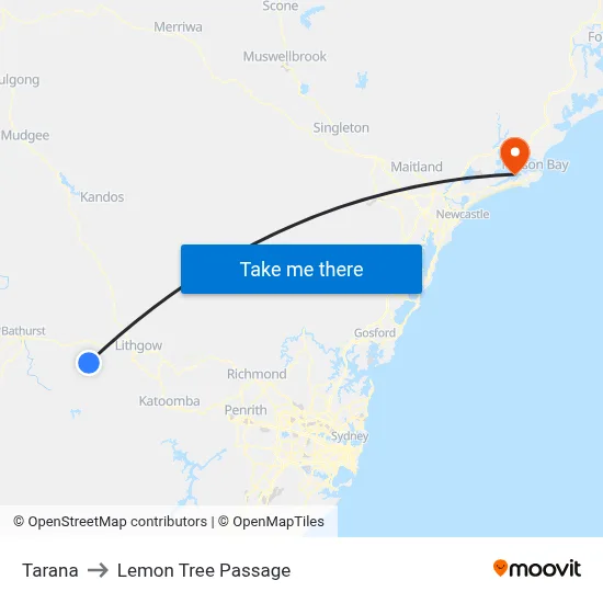 Tarana to Lemon Tree Passage map