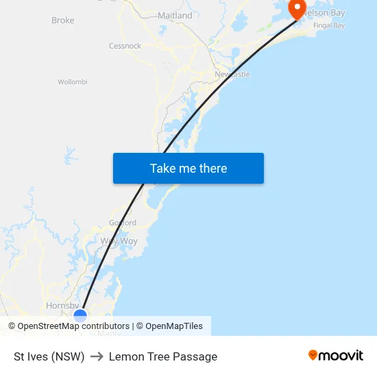 St Ives (NSW) to Lemon Tree Passage map