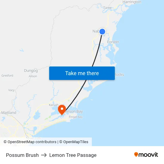 Possum Brush to Lemon Tree Passage map