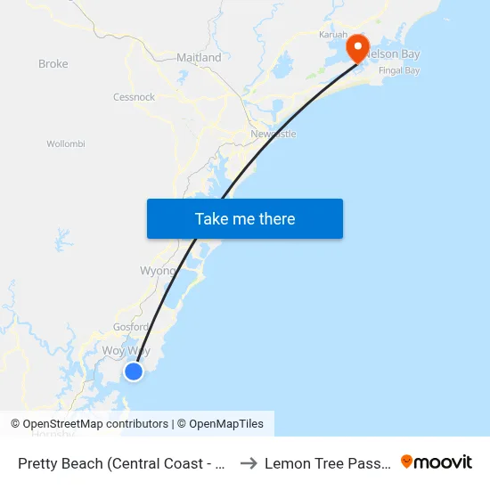 Pretty Beach (Central Coast - NSW) to Lemon Tree Passage map