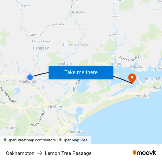 Oakhampton to Lemon Tree Passage map