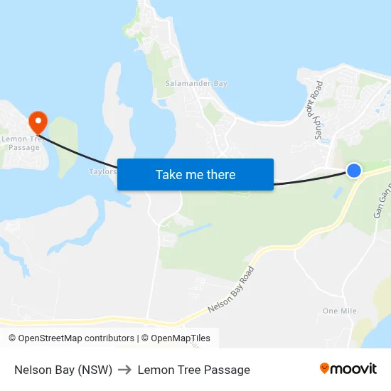 Nelson Bay (NSW) to Lemon Tree Passage map