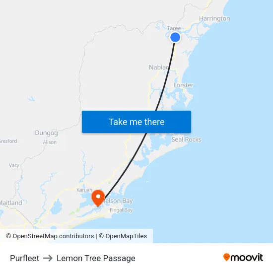Purfleet to Lemon Tree Passage map