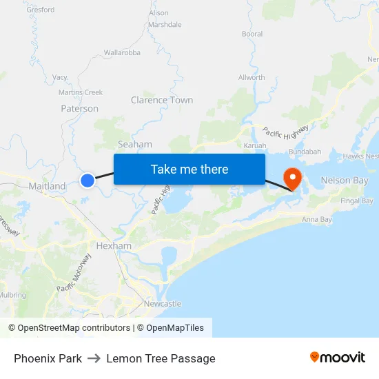 Phoenix Park to Lemon Tree Passage map