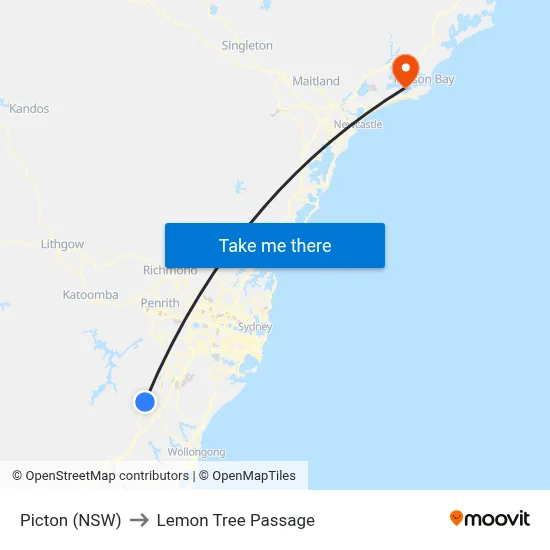 Picton (NSW) to Lemon Tree Passage map