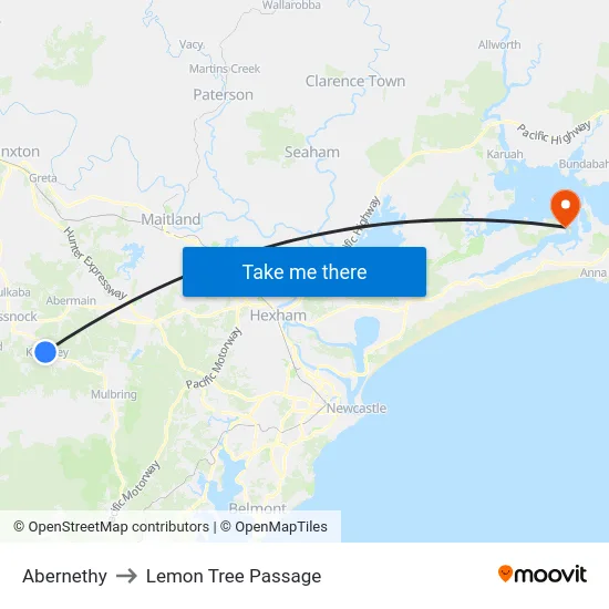 Abernethy to Lemon Tree Passage map