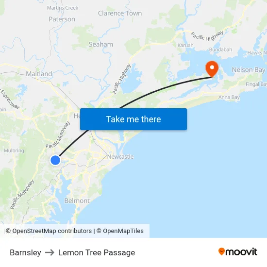 Barnsley to Lemon Tree Passage map