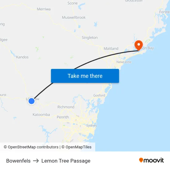 Bowenfels to Lemon Tree Passage map