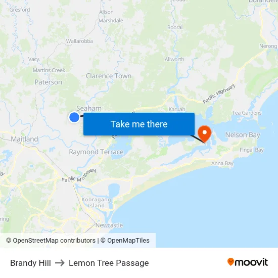 Brandy Hill to Lemon Tree Passage map