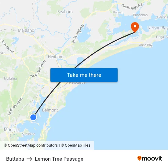 Buttaba to Lemon Tree Passage map
