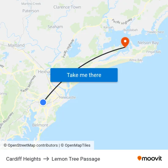 Cardiff Heights to Lemon Tree Passage map