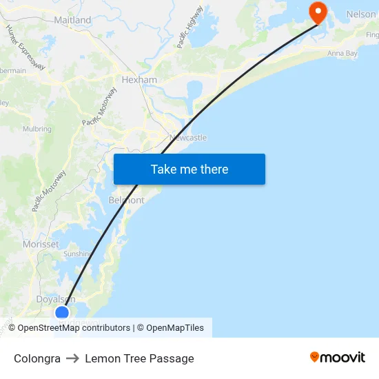 Colongra to Lemon Tree Passage map
