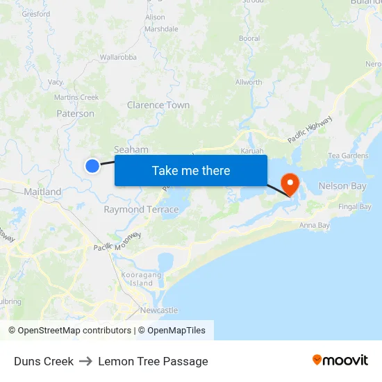 Duns Creek to Lemon Tree Passage map