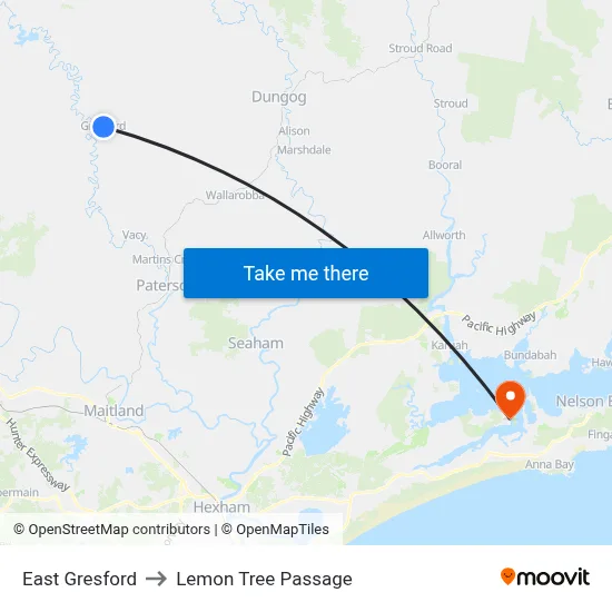 East Gresford to Lemon Tree Passage map