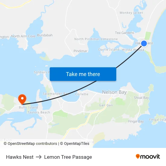 Hawks Nest to Lemon Tree Passage map