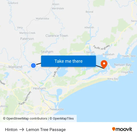 Hinton to Lemon Tree Passage map