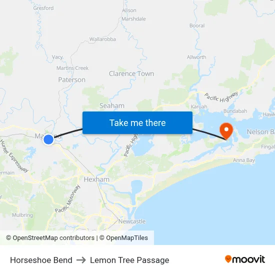 Horseshoe Bend to Lemon Tree Passage map