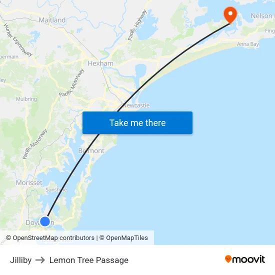 Jilliby to Lemon Tree Passage map