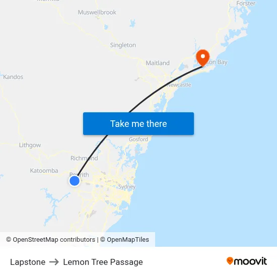 Lapstone to Lemon Tree Passage map