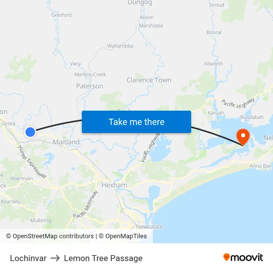Lochinvar to Lemon Tree Passage map