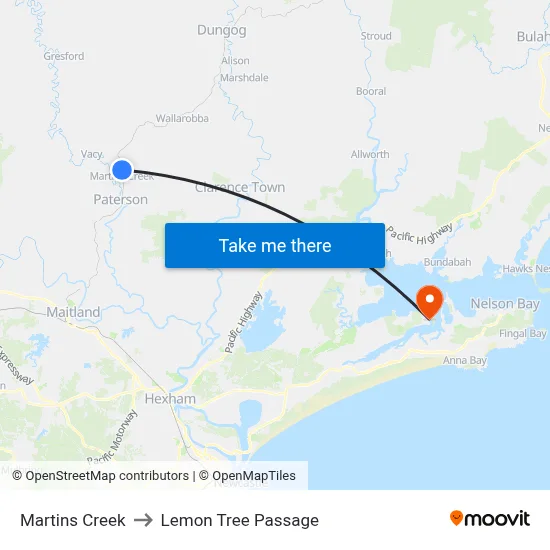 Martins Creek to Lemon Tree Passage map