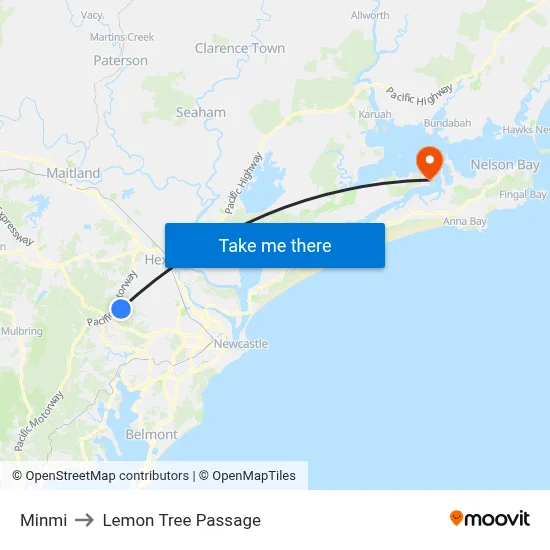 Minmi to Lemon Tree Passage map