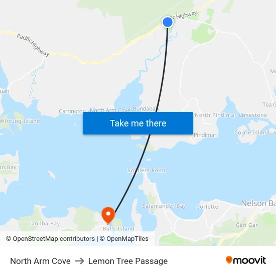 North Arm Cove to Lemon Tree Passage map