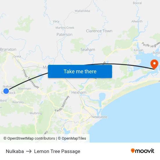 Nulkaba to Lemon Tree Passage map