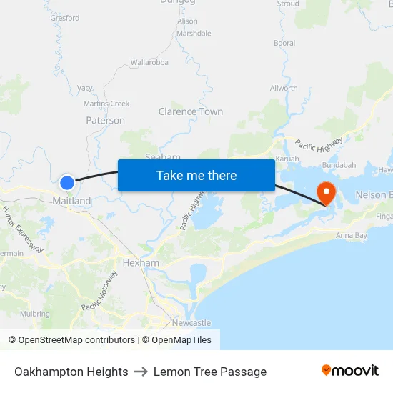 Oakhampton Heights to Lemon Tree Passage map