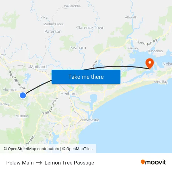 Pelaw Main to Lemon Tree Passage map