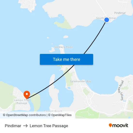 Pindimar to Lemon Tree Passage map