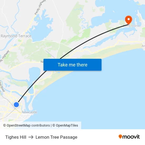 Tighes Hill to Lemon Tree Passage map