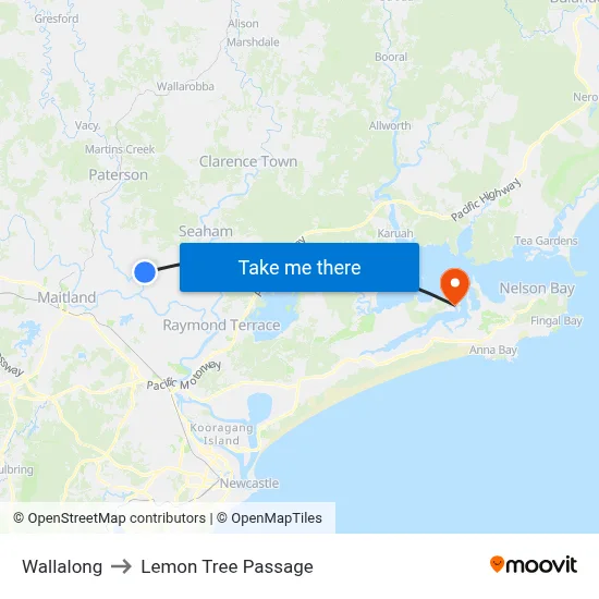 Wallalong to Lemon Tree Passage map
