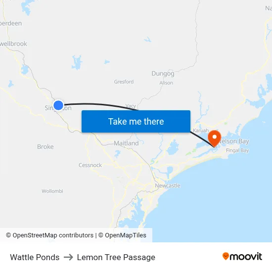 Wattle Ponds to Lemon Tree Passage map