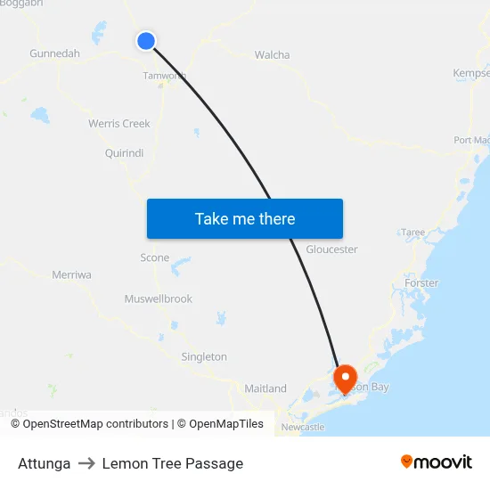 Attunga to Lemon Tree Passage map