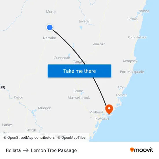 Bellata to Lemon Tree Passage map