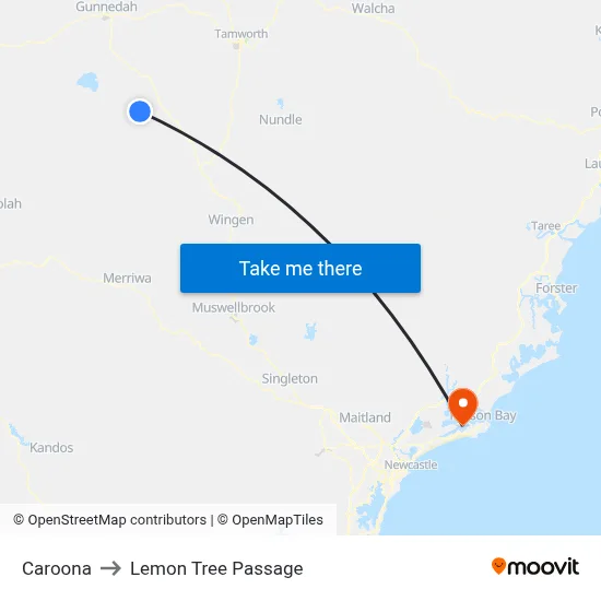 Caroona to Lemon Tree Passage map