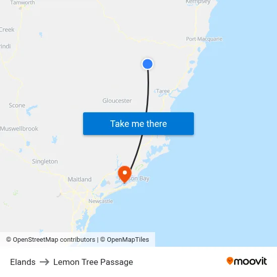 Elands to Lemon Tree Passage map