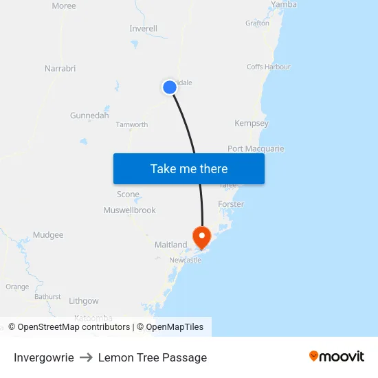 Invergowrie to Lemon Tree Passage map