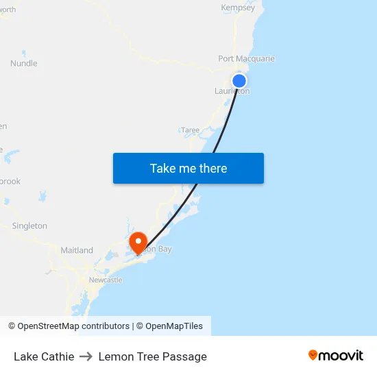 Lake Cathie to Lemon Tree Passage map